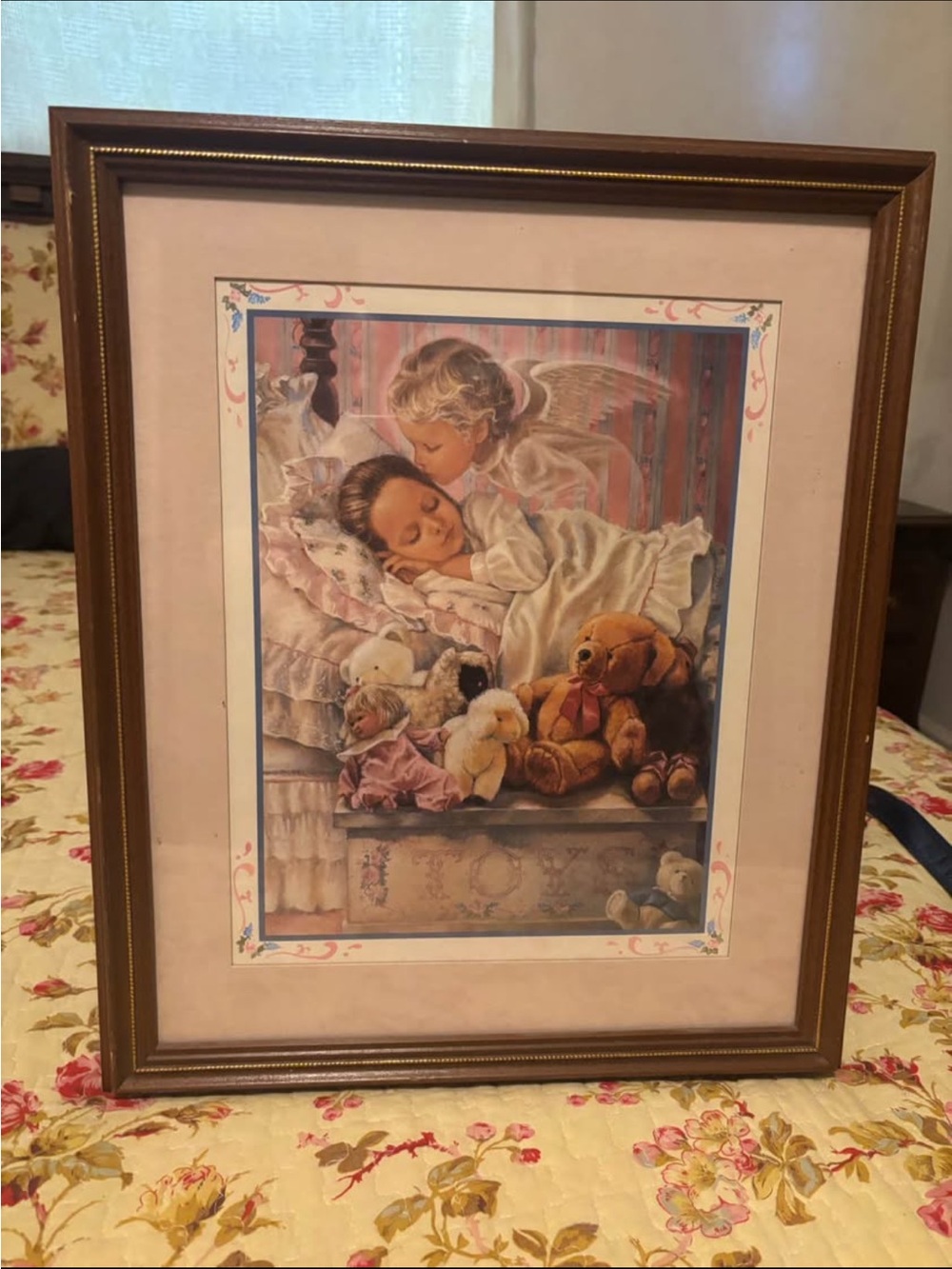 Home Interiors Pink and Brown Cherub Angel Nursery Print